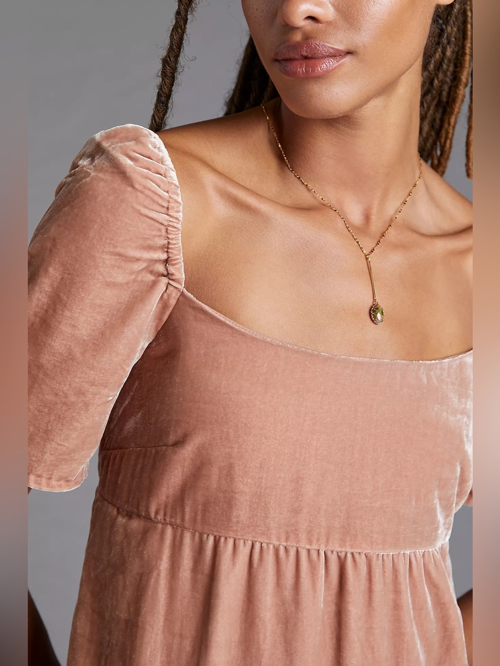 Anthropologie Velvet Empire Waist Tiered Midi Dress Dusty Rose Size 4P - Picture 11 of 16